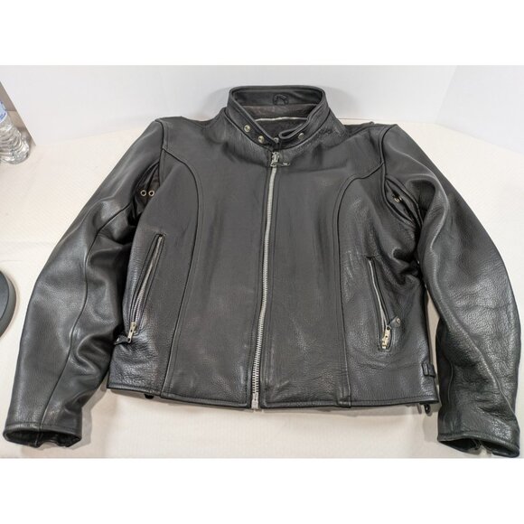 Vintage WILSONS Black Leather Motorcycle Biker Punk Jacket Zipper Size Large L
